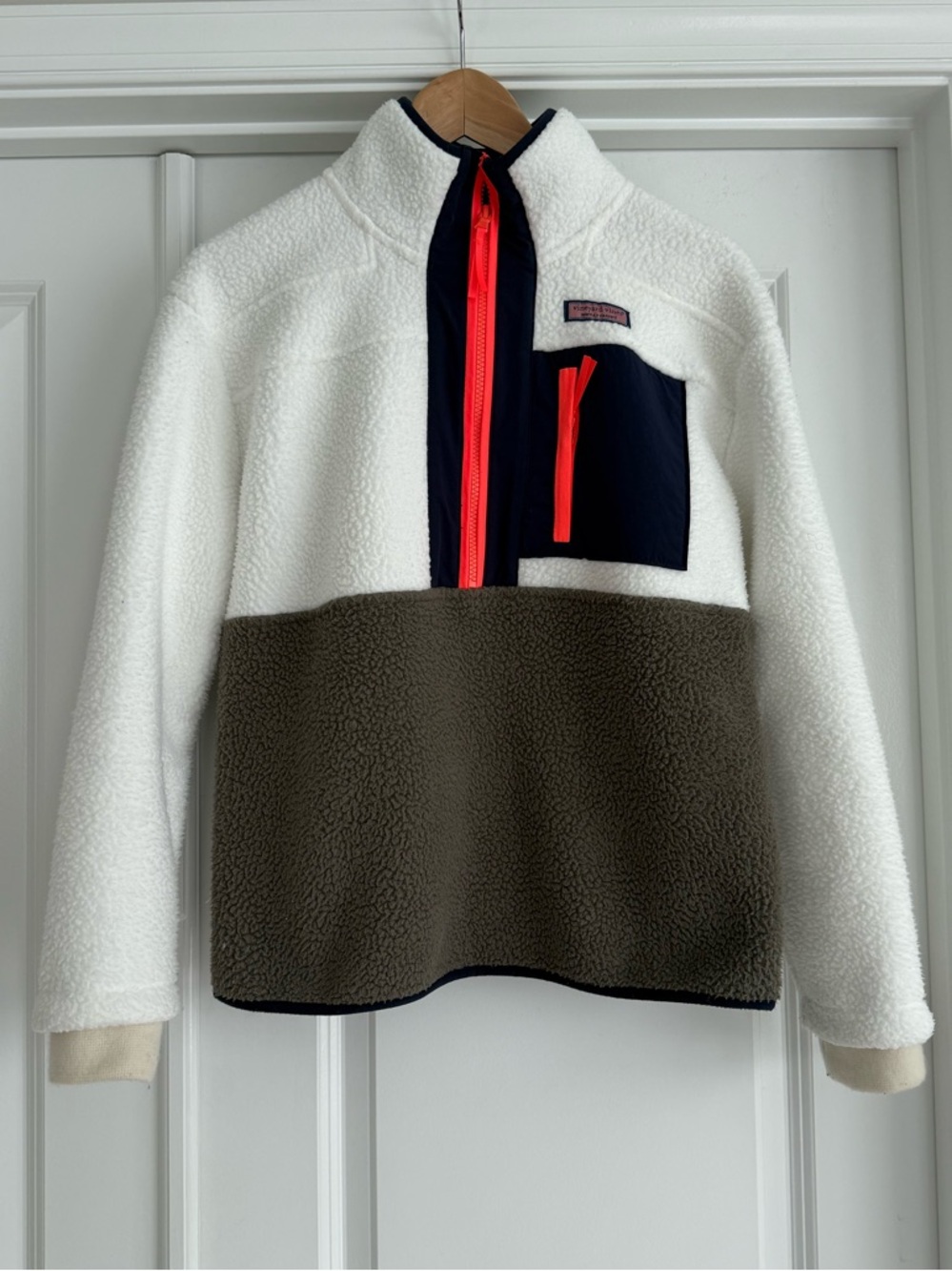 Vineyard Vines Colorblock Sherpa Pullover with Contrast Zipper